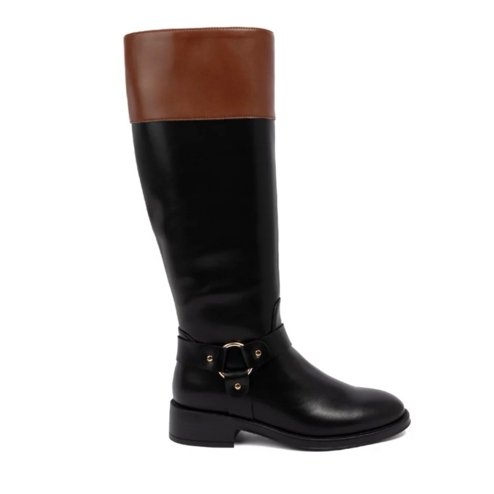 Sugar Mindle Black and Brown Wide Calf Riding Boot